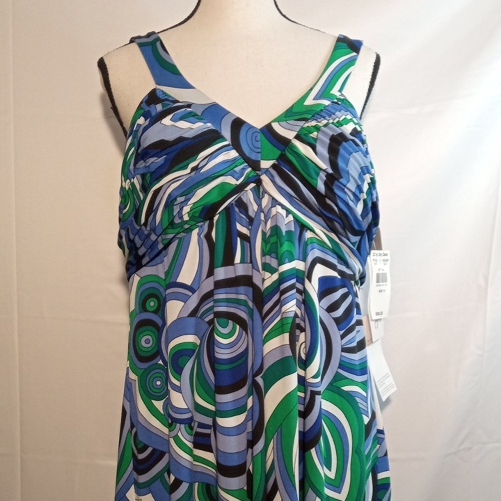 Oleg Cassini Blue and Green Sleeveless Sundress size 14 NWT